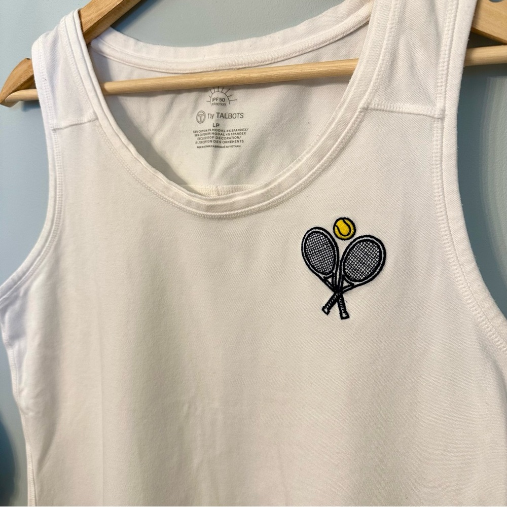 T by Talbots Tennis Prep Women's Tank Top Embroidered Large Petite Preppy - Picture 2 of 6